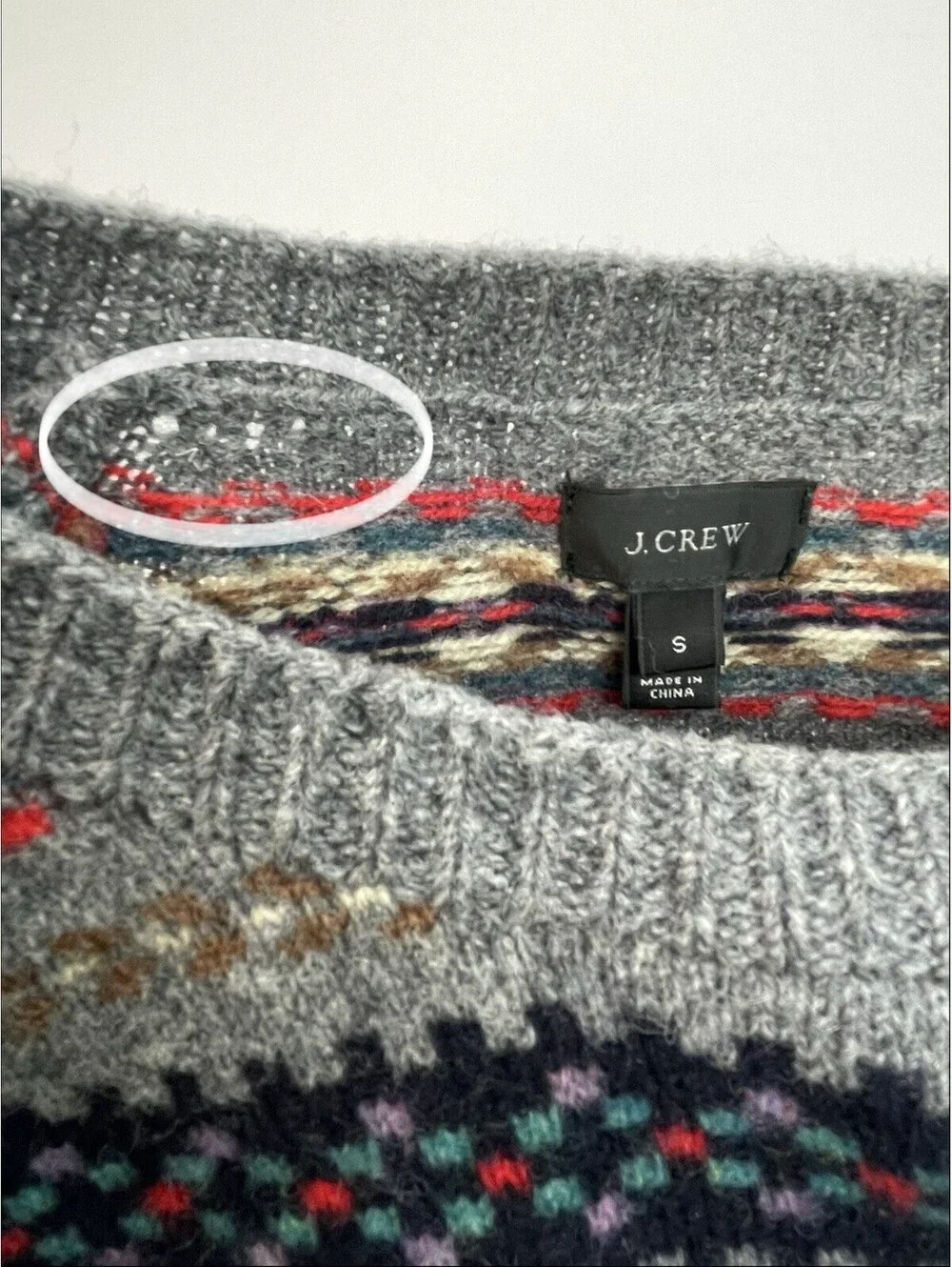 JCrew Mens Fair Isle Lambswool Sweater Gray Knit Small S Nordic Crewneck *read*